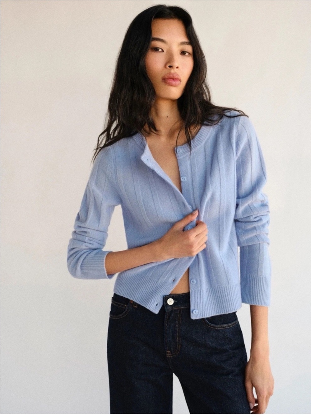 Reformation Hannah Crew Wool Blend Cardigan Light Blue NWT Small